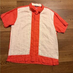 Bohio 3XL button up linen Guayabera style bowling shirt with shells detail